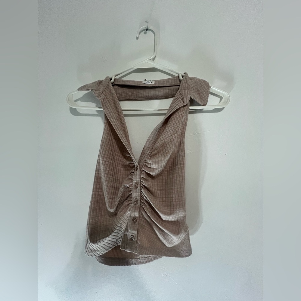 Garage Tan Sleeveless Ruched Blouse